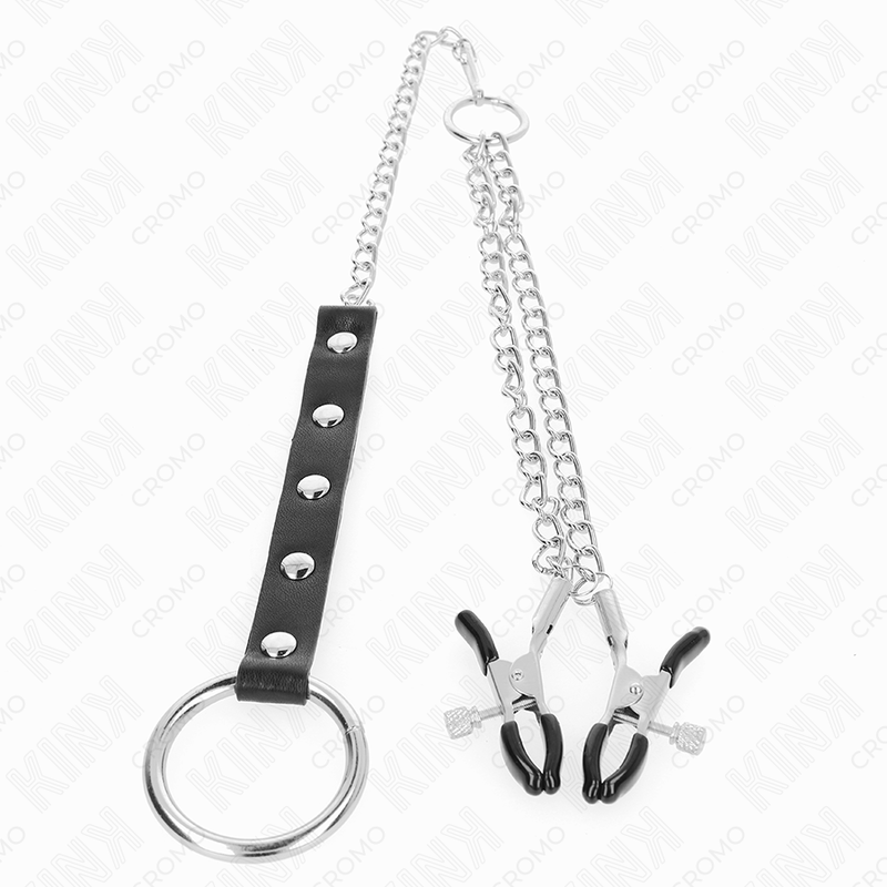 Metal Penis Ring with Chain and Adjustable Nipple Clamps — KINK RING POWER