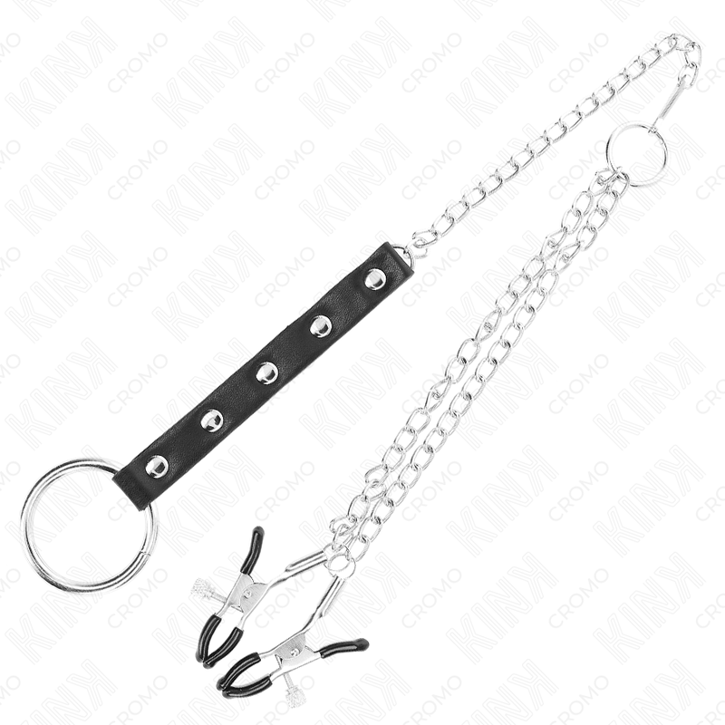 Metal Penis Ring with Chain and Adjustable Nipple Clamps — KINK RING POWER