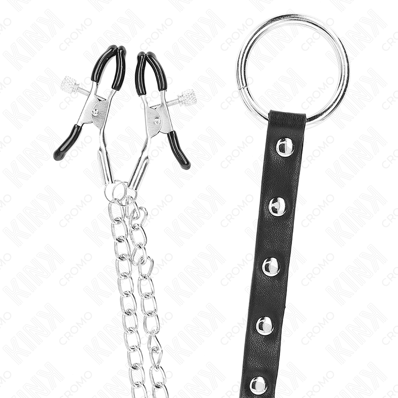 Metal Penis Ring with Chain and Adjustable Nipple Clamps — KINK RING POWER