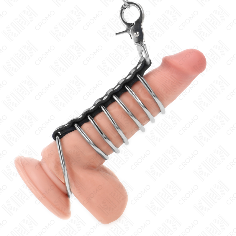 Ensemble de 7 anneaux pénien en métal ajustables avec chaîne et cuir — KINK RING POWER