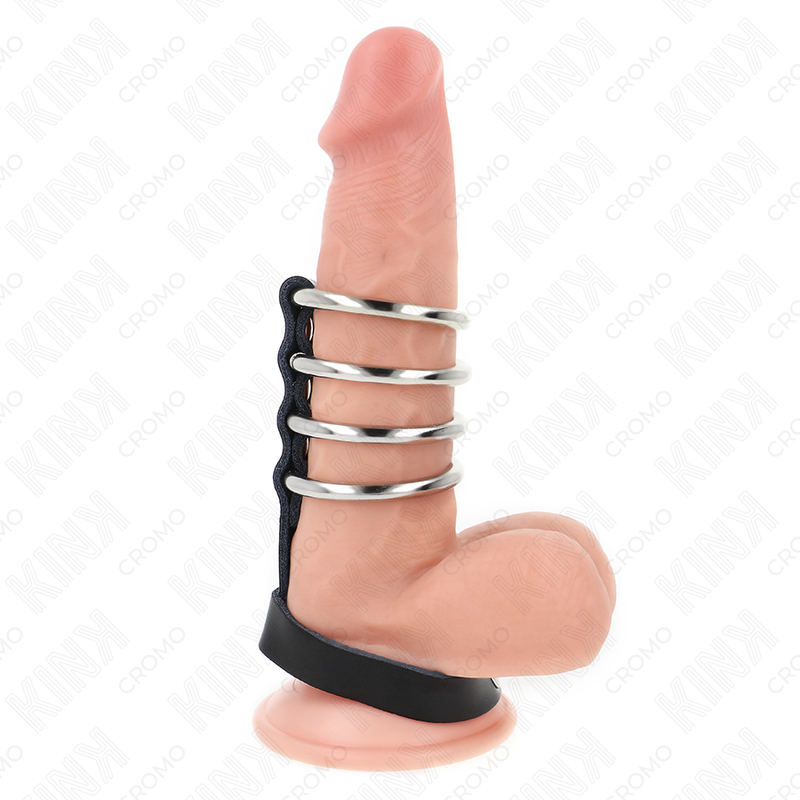Set de 4 anneaux péniens métalliques avec sangle cuir — KINK RING POWER