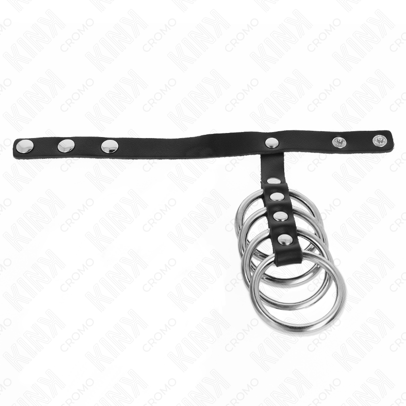 Set de 4 anillos penianos metálicos con correa de cuero — KINK RING POWER