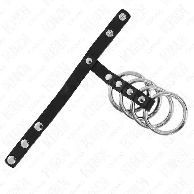 Set de 4 anillos penianos metálicos con correa de cuero — KINK RING POWER