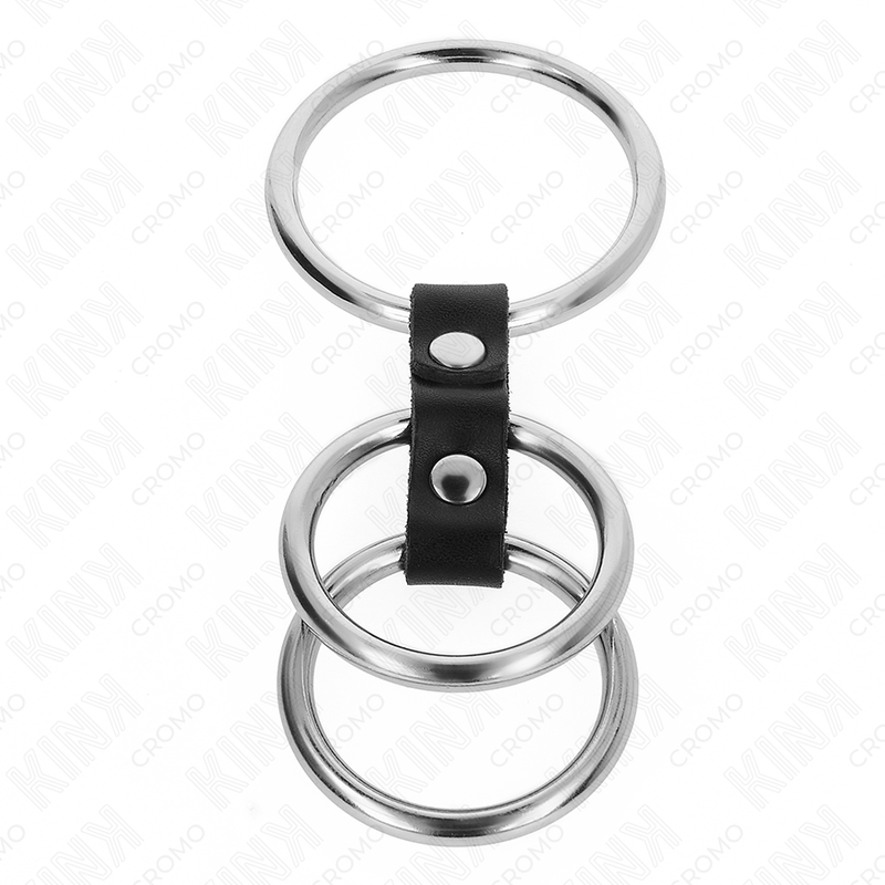 Anello penieno triplo in metallo con cinghia in pelle regolabile — KINK RING POWER