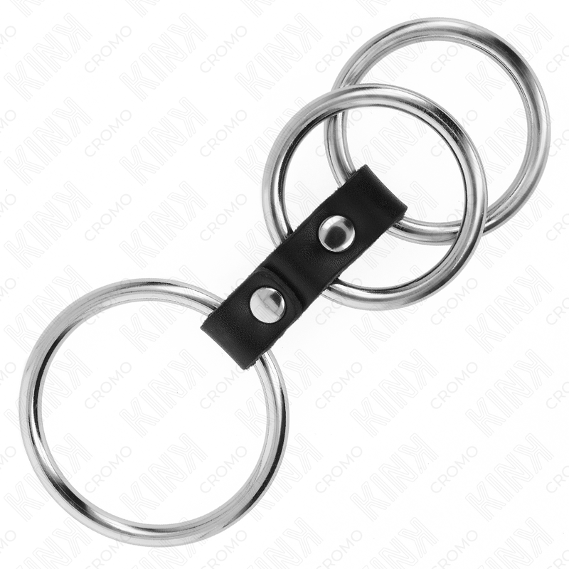 Anello penieno triplo in metallo con cinghia in pelle regolabile — KINK RING POWER