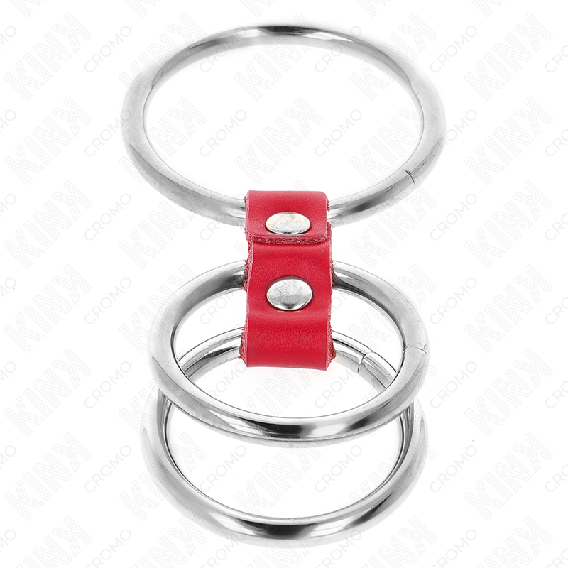 Anel peniano triplo ajustável em metal com tira de couro vermelho — KINK RING POWER