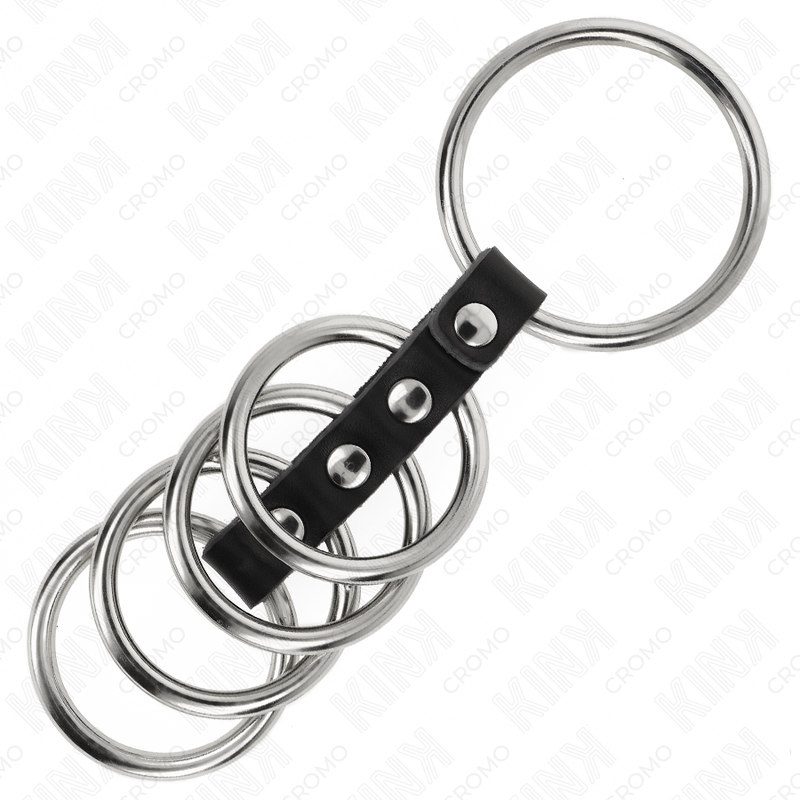 Conjunto de 5 anéis penianos de metal e couro ajustáveis — KINK RING POWER