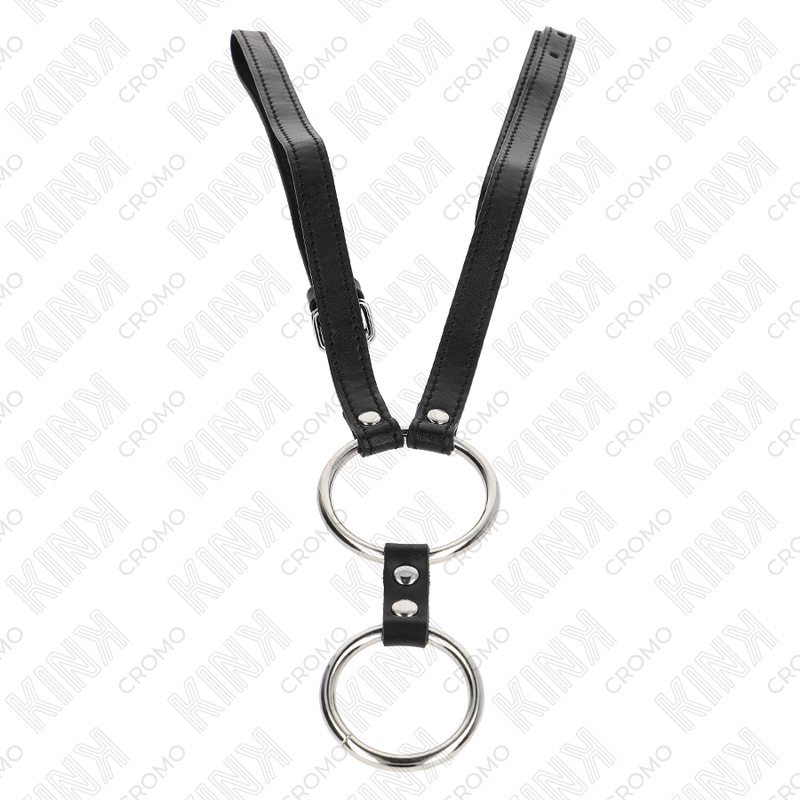 Double anneau pénien en métal avec ceinture en cuir — KINK RING POWER