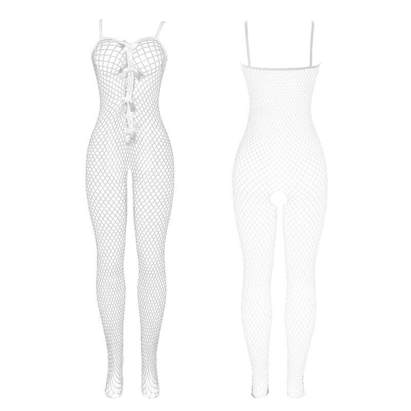 Body résille blanc avec nœuds, entrejambe ouvert — SUBBLIME BODYSTOCKINGS
