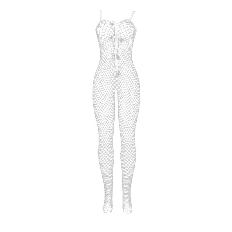 Body résille blanc avec nœuds, entrejambe ouvert — SUBBLIME BODYSTOCKINGS