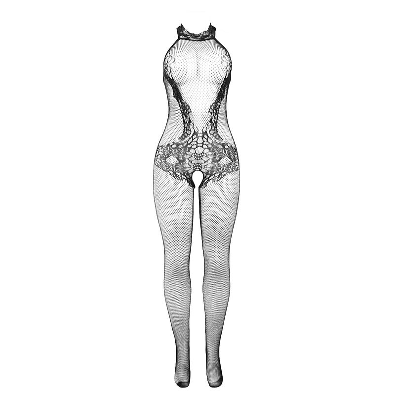 Bodystocking résille et dentelle sans fourreau col montant noir — SUBBLIME BODYSTOCKINGS