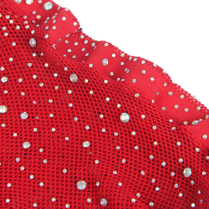 Body résille rouge avec gants et strass — SUBBLIME BODYSTOCKINGS