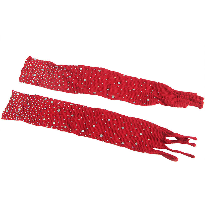 Body résille rouge avec gants et strass — SUBBLIME BODYSTOCKINGS