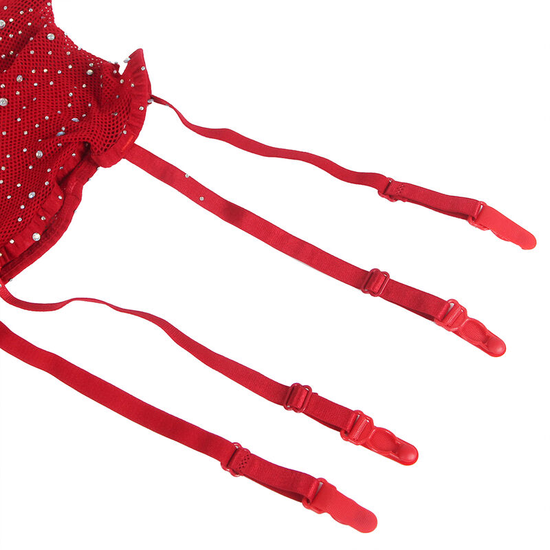 Body résille rouge avec gants et strass — SUBBLIME BODYSTOCKINGS