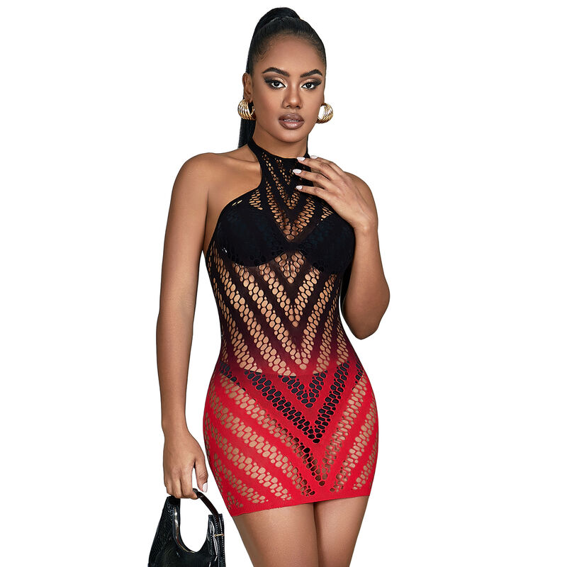 Robe résille élastique dégradé rouge et noir — SUBBLIME DRESSES