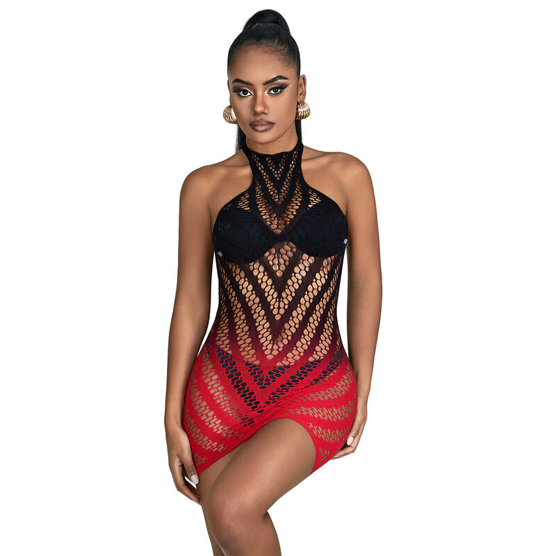 Robe résille élastique dégradé rouge et noir — SUBBLIME DRESSES