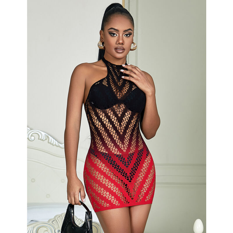 Robe résille élastique dégradé rouge et noir — SUBBLIME DRESSES