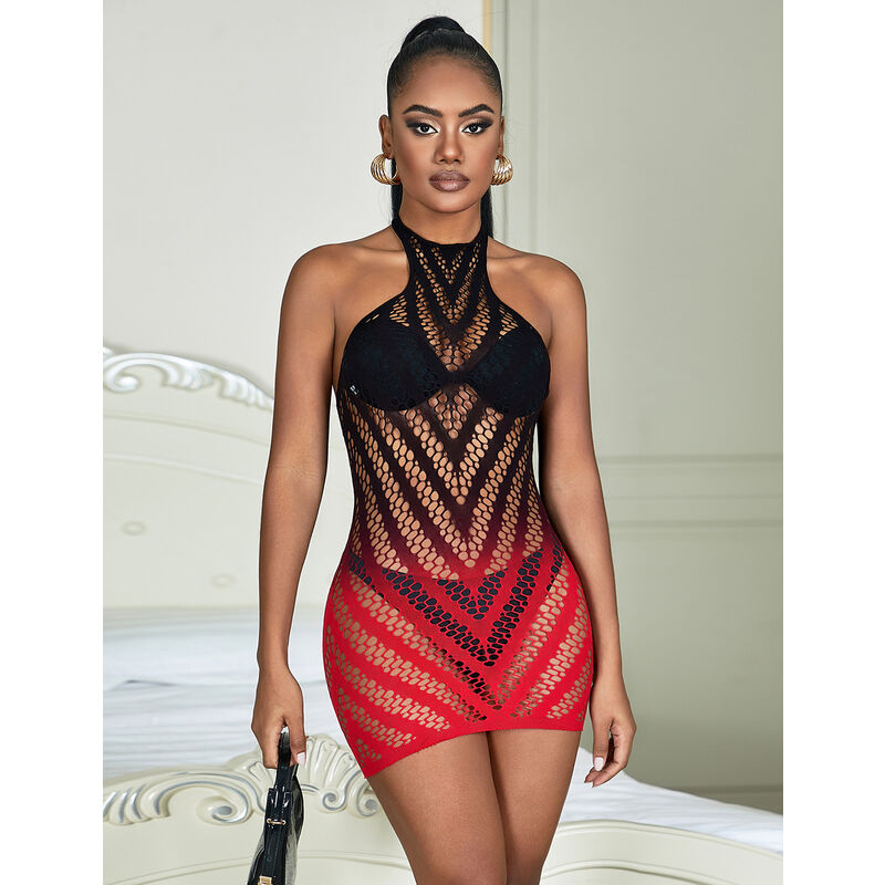 Robe résille élastique dégradé rouge et noir — SUBBLIME DRESSES
