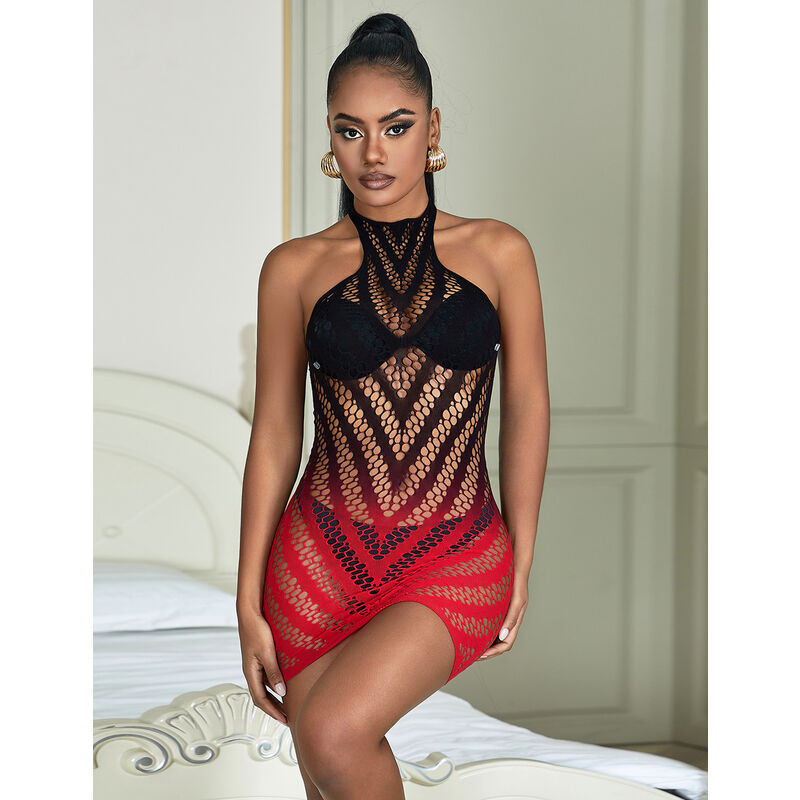 Robe résille élastique dégradé rouge et noir — SUBBLIME DRESSES