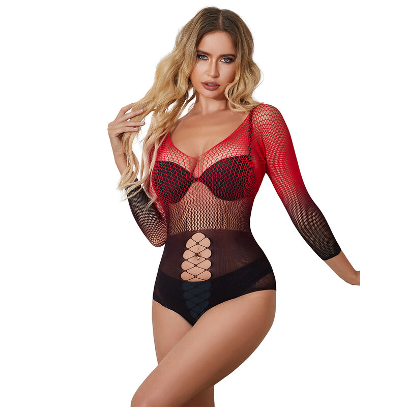 Robe résille élastique manches longues dégradé rouge et noir — SUBBLIME DRESSES