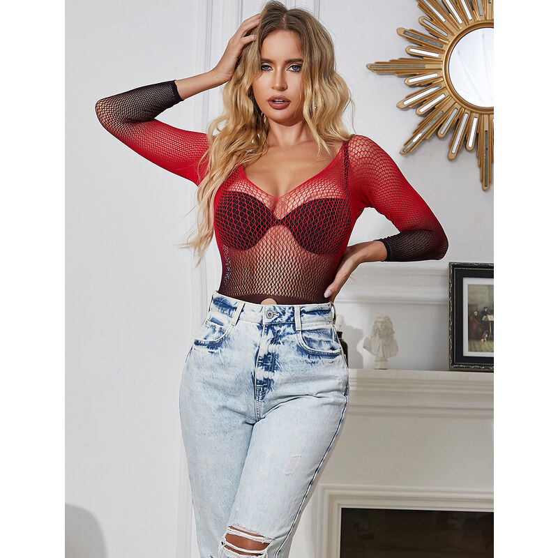 Robe résille élastique manches longues dégradé rouge et noir — SUBBLIME DRESSES