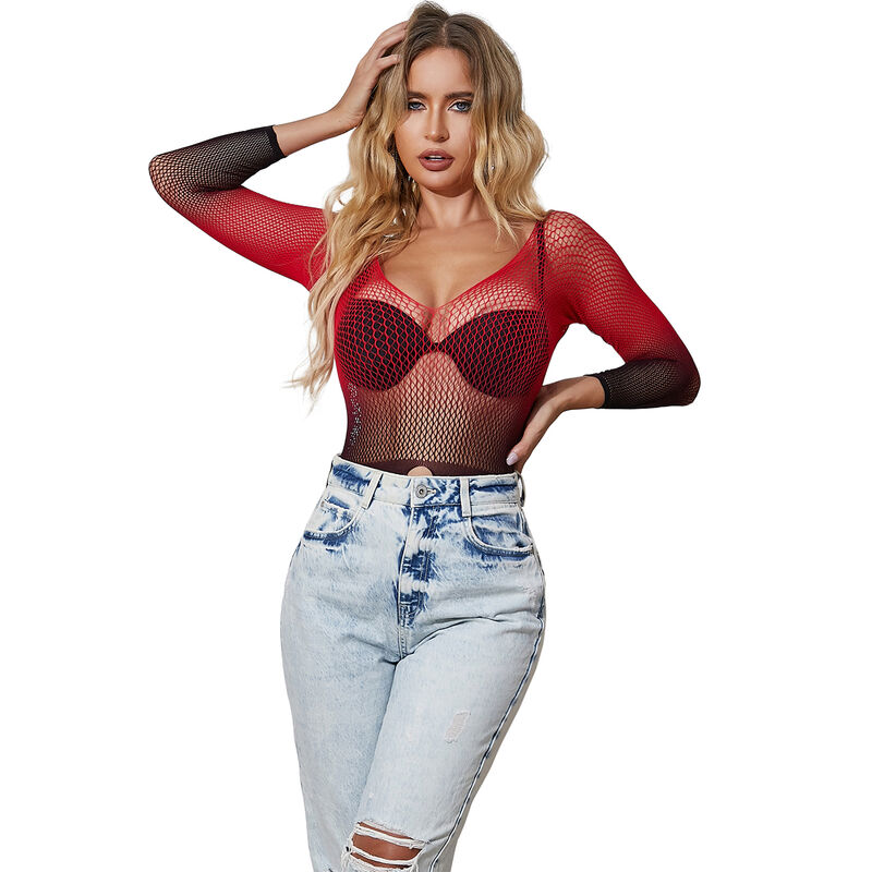 Robe résille élastique manches longues dégradé rouge et noir — SUBBLIME DRESSES