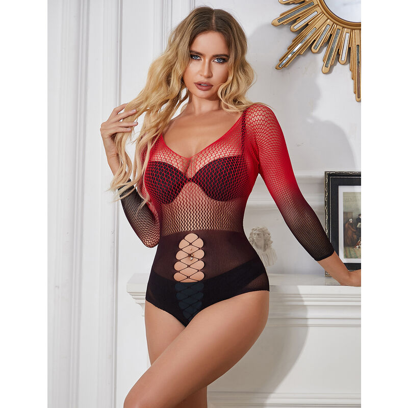 Robe résille élastique manches longues dégradé rouge et noir — SUBBLIME DRESSES