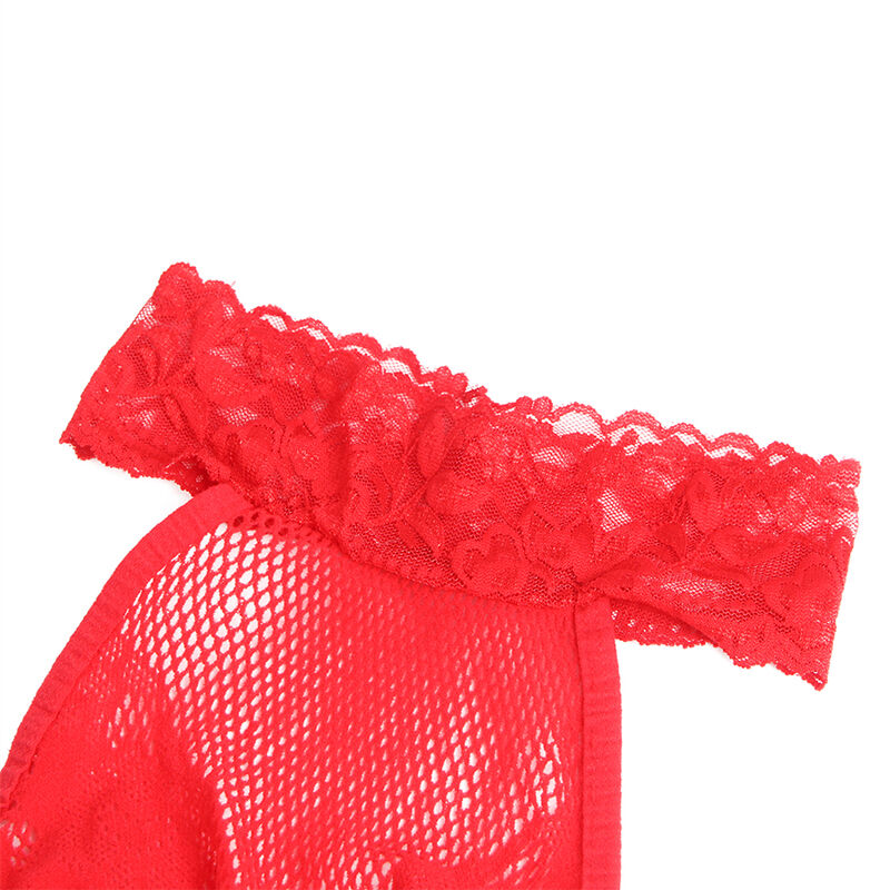Body de renda e malha vermelho de gola alta — SUBBLIME BODYSTOCKINGS