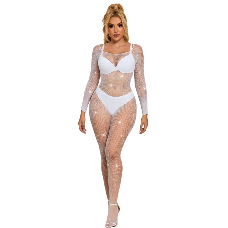 Body résille à manches longues losanges blanc — SUBBLIME BODYSTOCKINGS