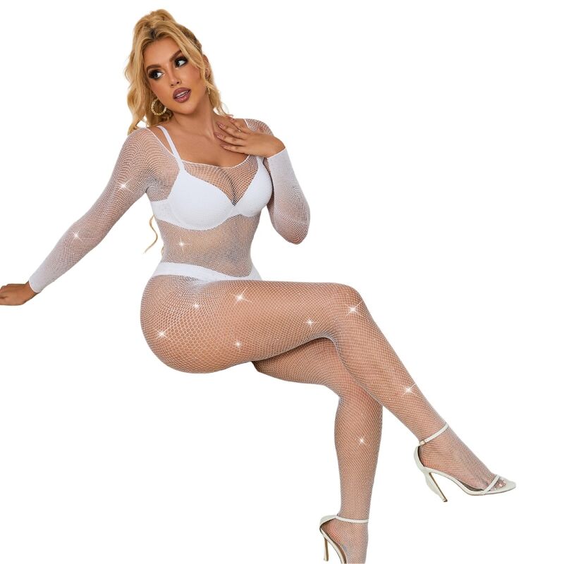 Body résille à manches longues losanges blanc — SUBBLIME BODYSTOCKINGS