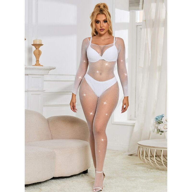 Body résille à manches longues losanges blanc — SUBBLIME BODYSTOCKINGS