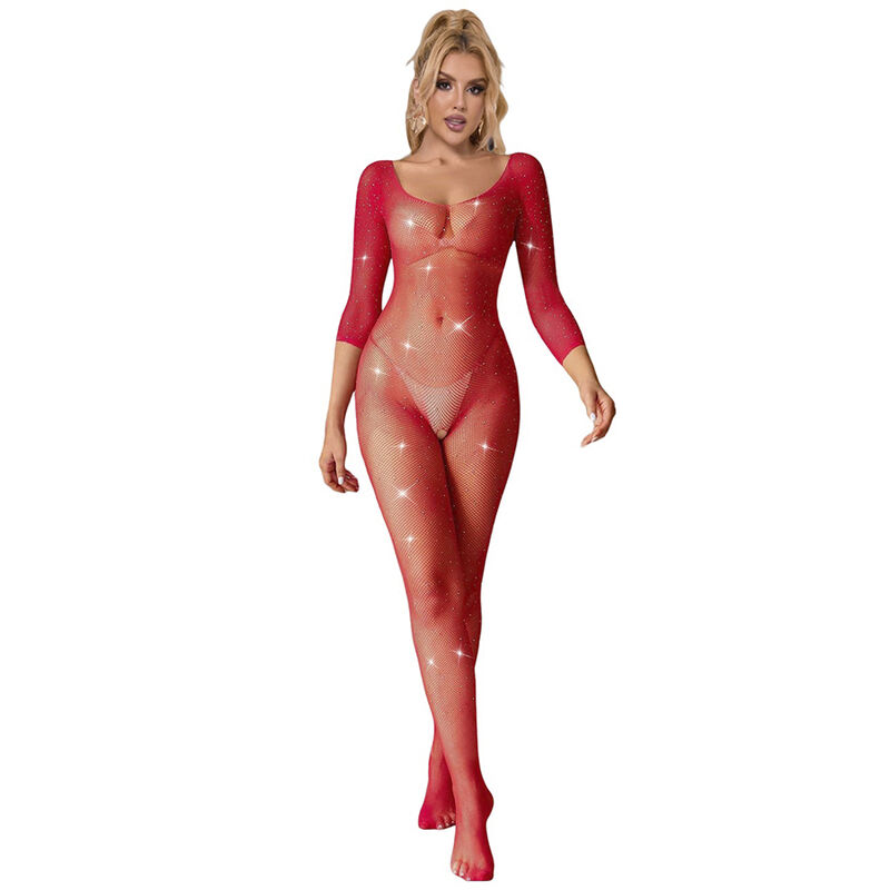 Body résille à losanges manches longues rouge — SUBBLIME BODYSTOCKINGS