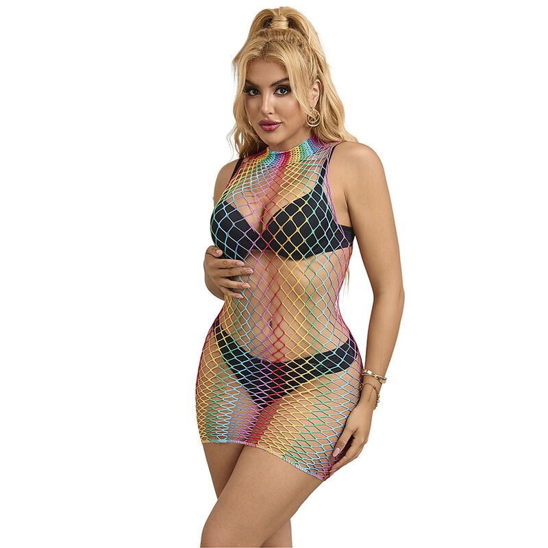 Robe résille sans manches col montant arc-en-ciel — SUBBLIME DRESSES