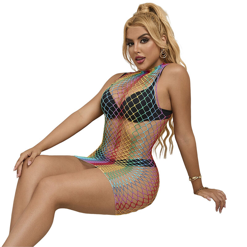 Robe résille sans manches col montant arc-en-ciel — SUBBLIME DRESSES
