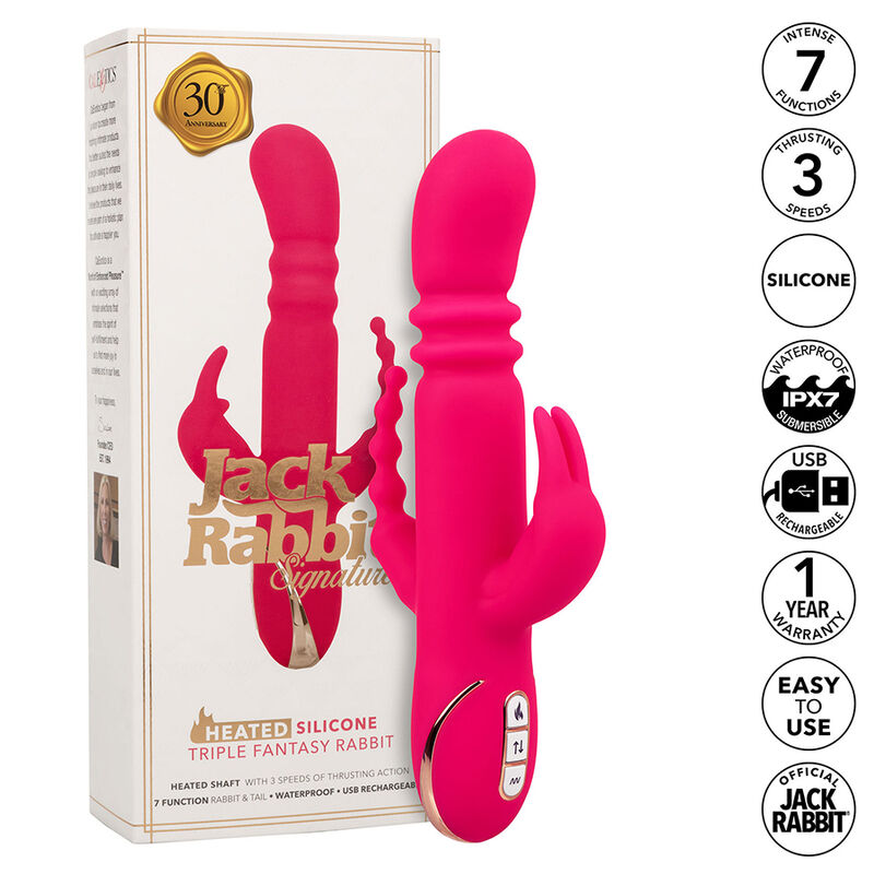 Triple vibrateur chauffant lapin rose — CALEXOTICS