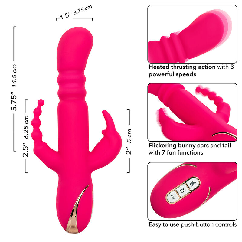 Triple vibrateur chauffant lapin rose — CALEXOTICS
