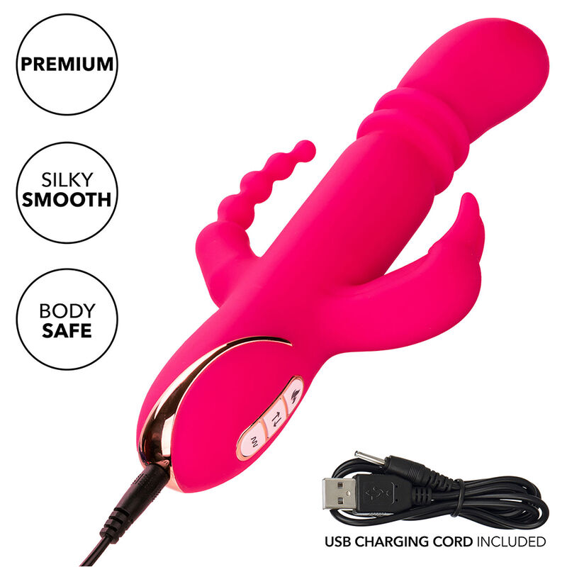 Triple vibrateur chauffant lapin rose — CALEXOTICS