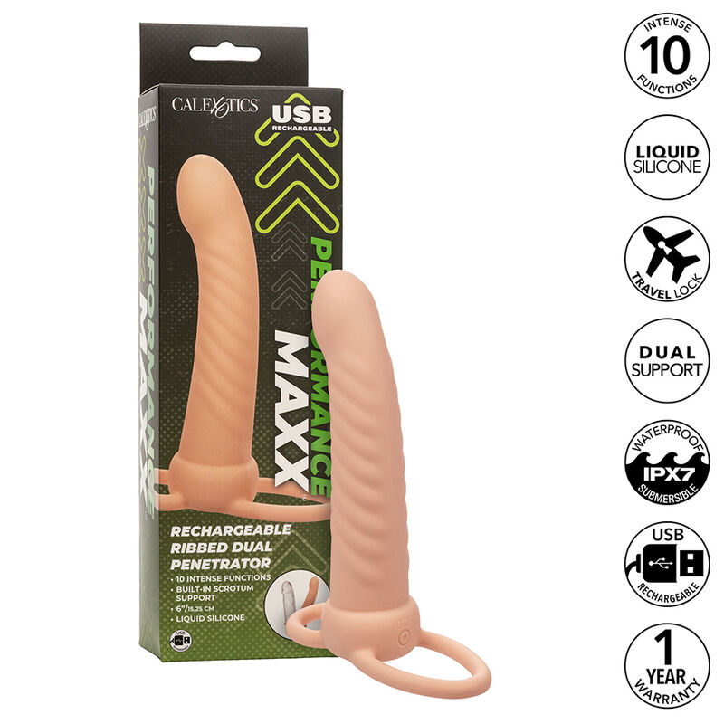 Double stimulateur nervuré vibrant rechargeable — CALEXOTICS