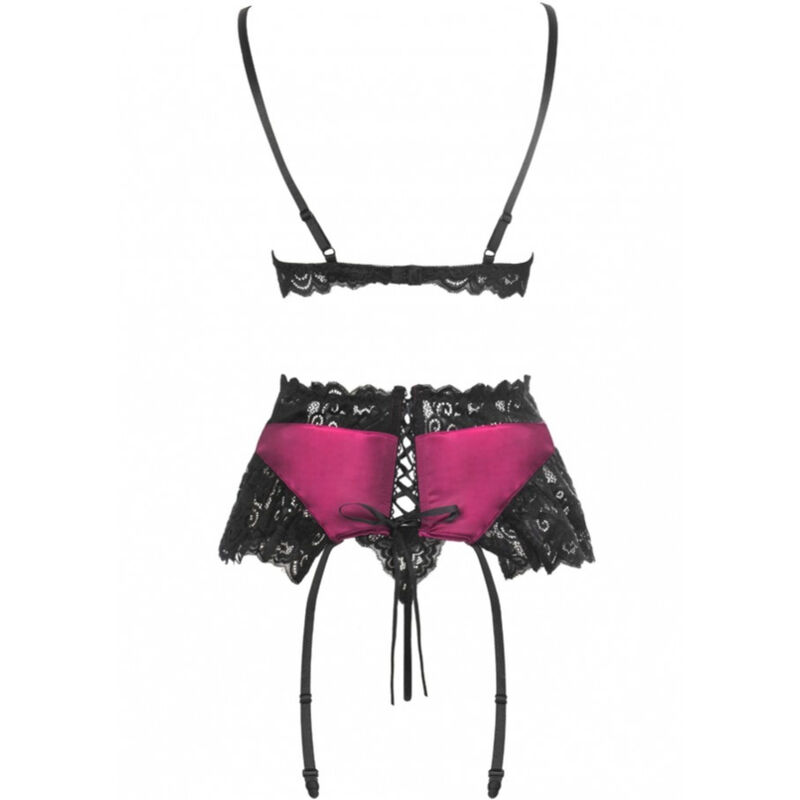 Set lingerie in raso bordeaux e pizzo nero — LIVCO CORSETTI SETS
