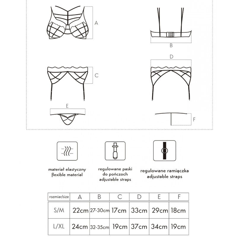 3-teiliger Dessous-Set: BH, Strumpfhose & String — LIVCO CORSETTI SETS