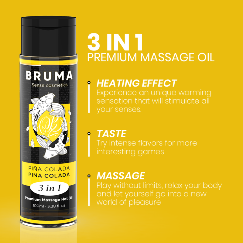 Huile de massage premium effet chaleur 3 en 1, saveur pina colada — BRUMA