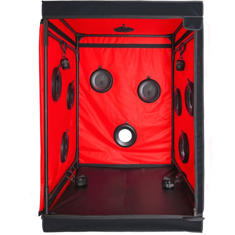 Cabine de jeu immersive scandale noir et rouge — SECRET DOME