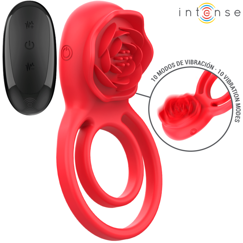 Stimulateur en forme de rose rouge vibrant 10 modes — INTENSE REMOTE CONTROL