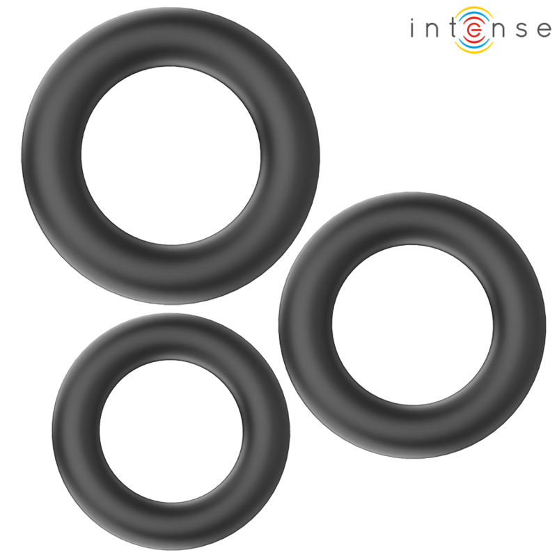 Lot de trois anneaux péniens en silicone noir — INTENSE FOR HIM