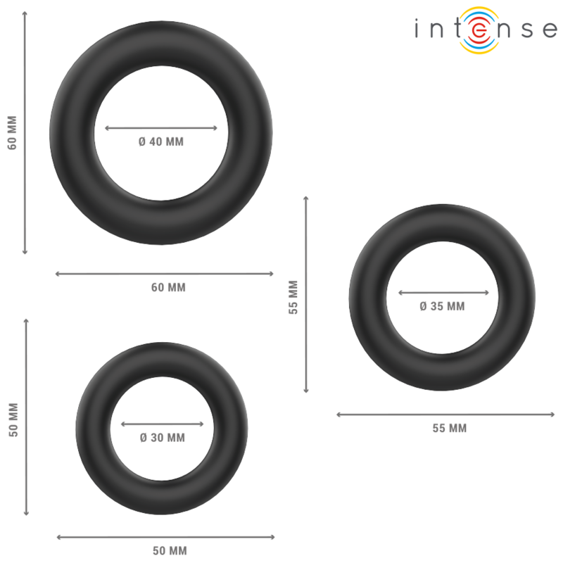 Lot de trois anneaux péniens en silicone noir — INTENSE FOR HIM