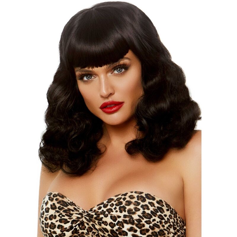 Perruque rétro bouclée avec frange lumineuse noir — LEG AVENUE ACCESSORIES