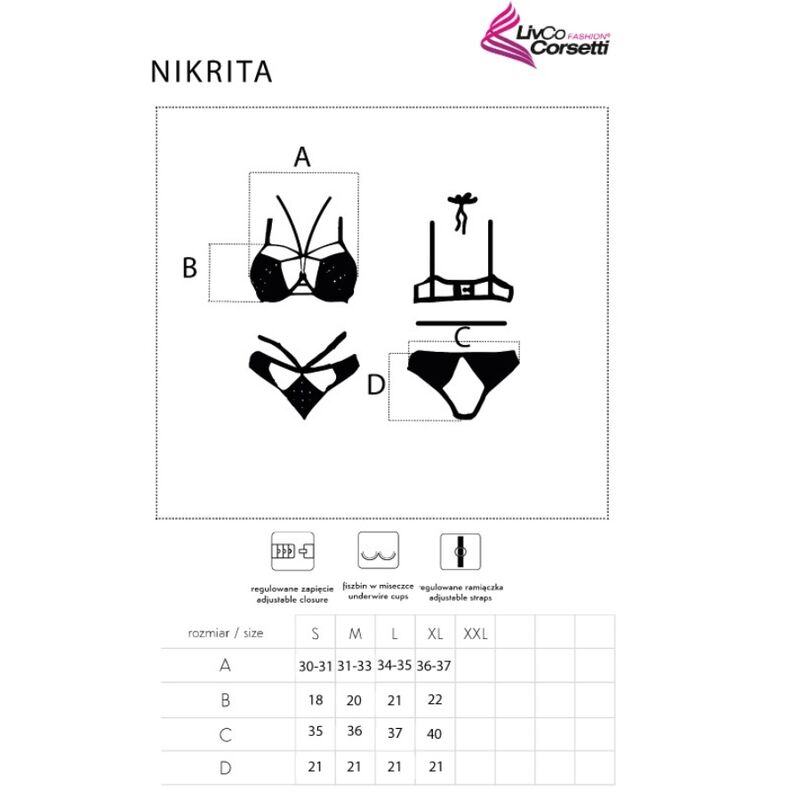 Schwarzes Spitzen-BH- und Slip-Set mit silbernen Akzenten — LIVCO CORSETTI SETS