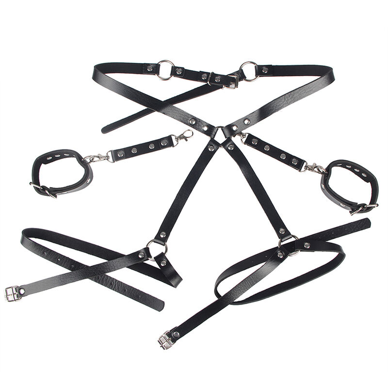 Parure de bondage menottes et ceinture noire — SUBBLIME FETISH