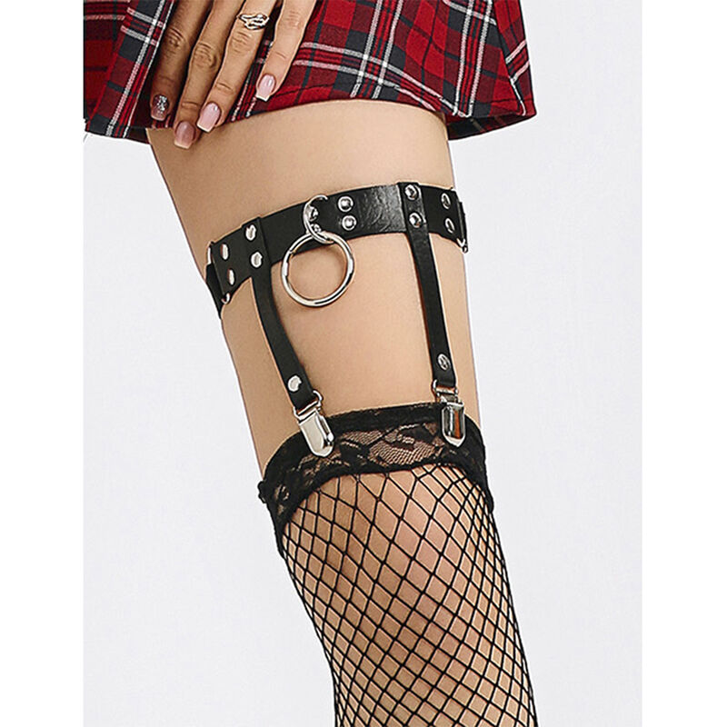 Jarretelle punk en cuir ajustable noir — SUBBLIME FETISH