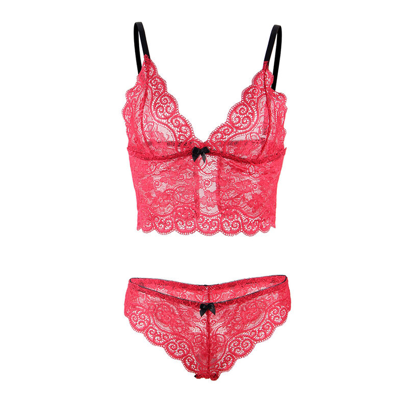 Chemisier de nuit en soie et dentelle avec culotte rouge — SUBBLIME SETS